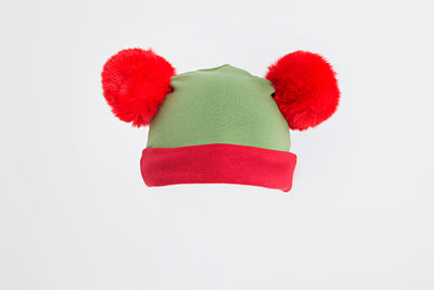 GREEN + RED POM HAT