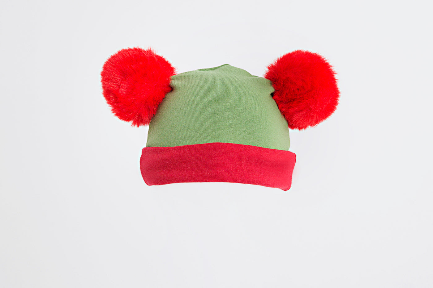 GREEN + RED POM HAT
